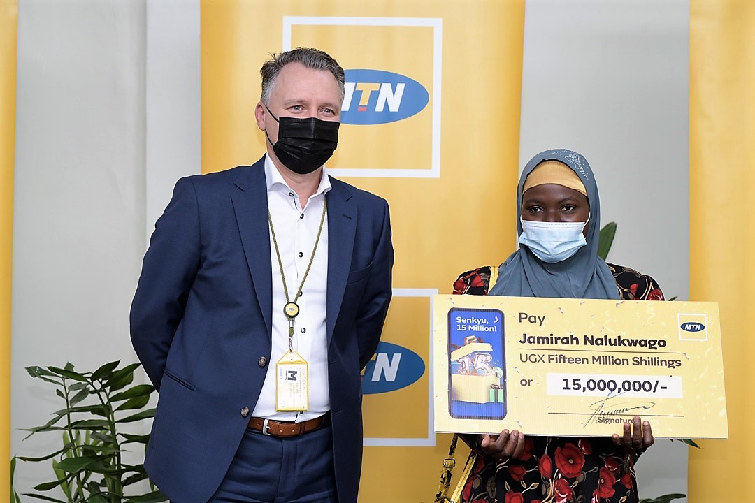 MTN Uganda Hands over UGX 15 million to its 15 millionth subscriber as the Telecom Celebrates its 15 million Customer Base